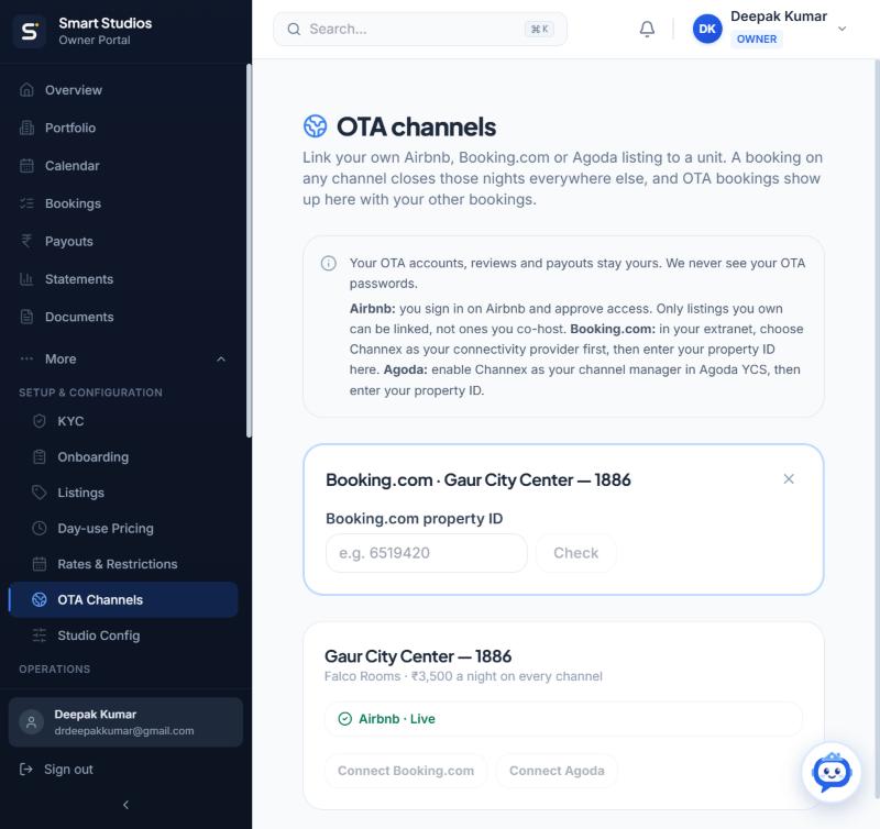 The Booking.com property ID step with a Check button